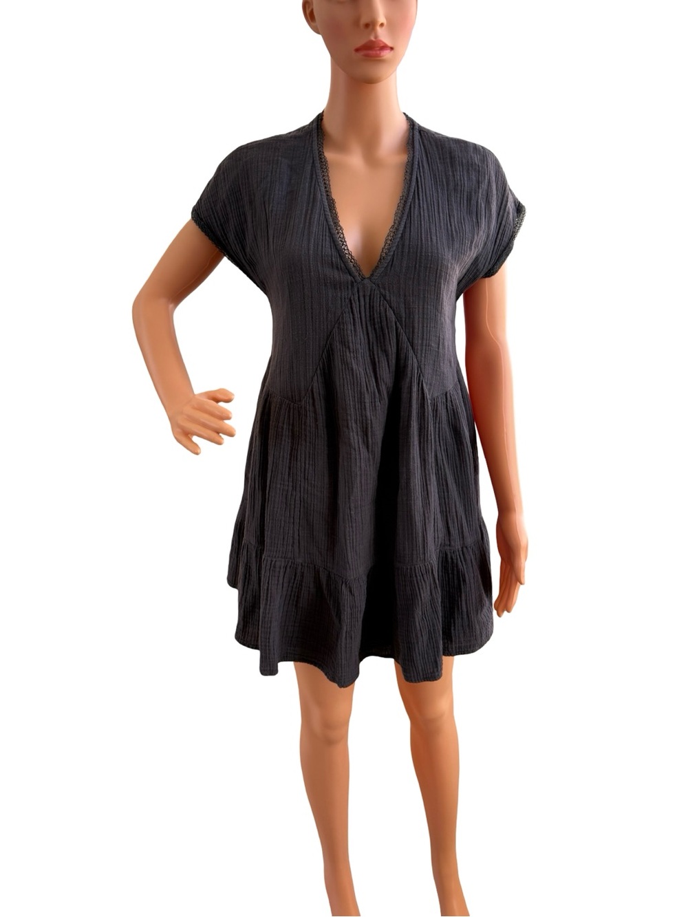 Source Unknown charcoal grey Mini Dress with V-Neck